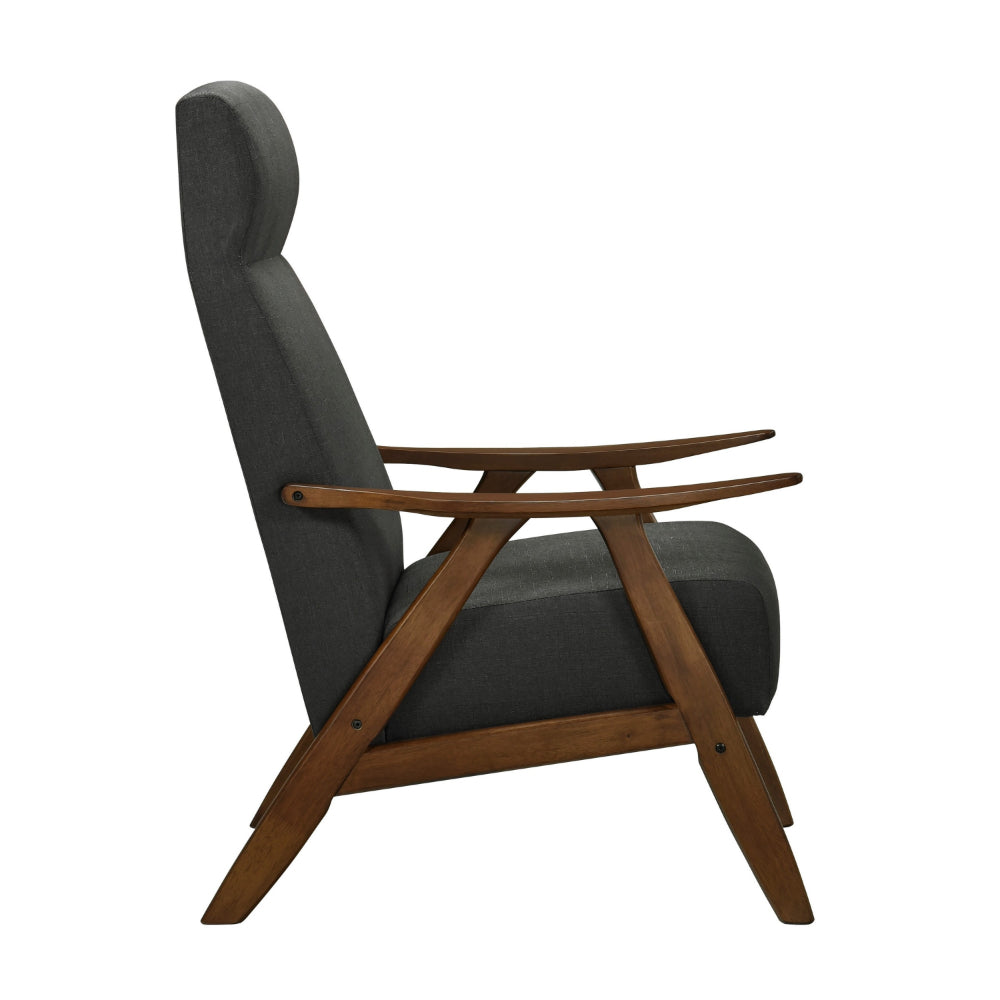 Benjara Mary 32 Inch Accent Chair Armchair, Dark Gray Polyester Linen, Solid Wood