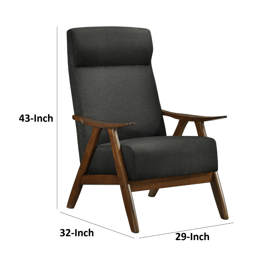Benjara Mary 32 Inch Accent Chair Armchair, Dark Gray Polyester Linen, Solid Wood