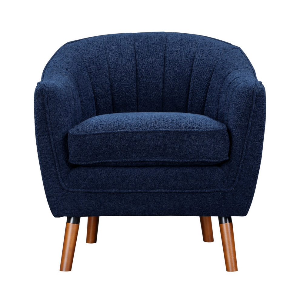 Benjara Tia 31 Inch Plush Accent Chair Armchair, Blue Polyester, Brown Solid Wood