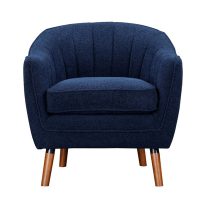 Benjara Tia 31 Inch Plush Accent Chair Armchair, Blue Polyester, Brown Solid Wood