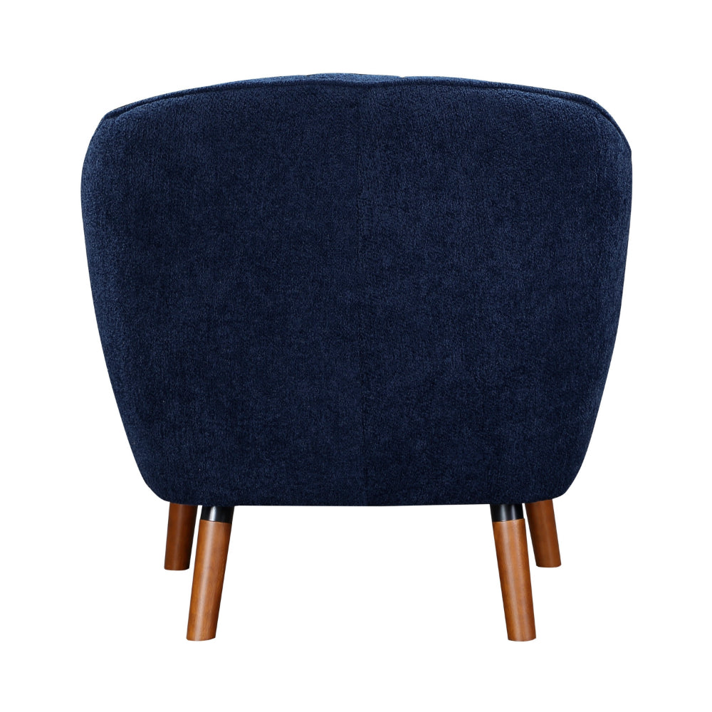 Benjara Tia 31 Inch Plush Accent Chair Armchair, Blue Polyester, Brown Solid Wood