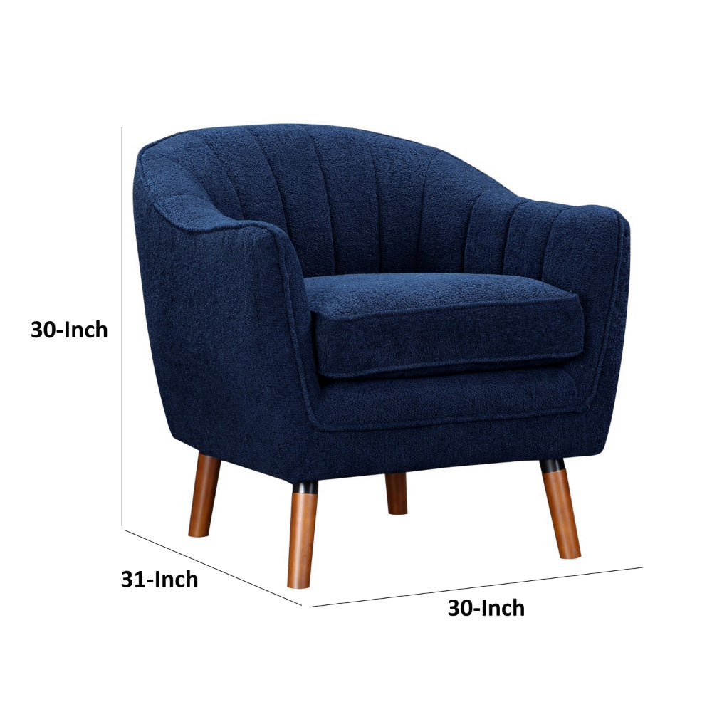 Benjara Tia 31 Inch Plush Accent Chair Armchair, Blue Polyester, Brown Solid Wood