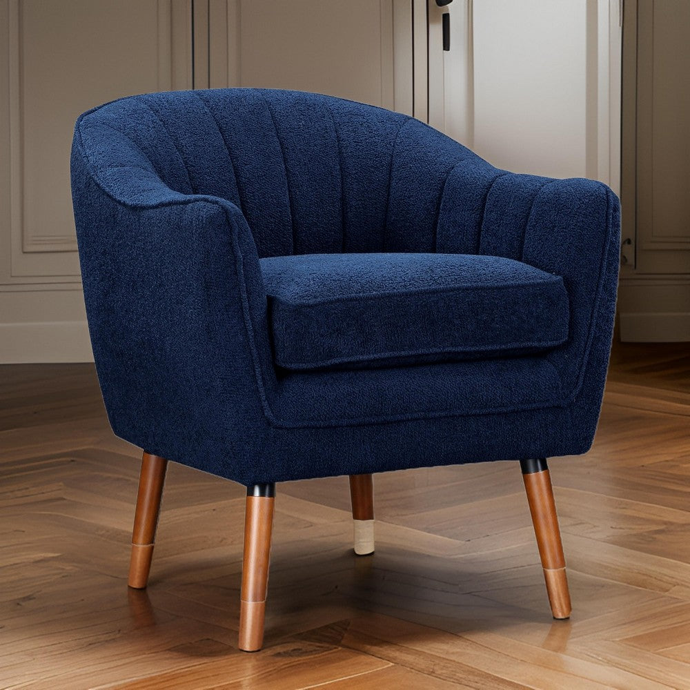 Benjara Tia 31 Inch Plush Accent Chair Armchair, Blue Polyester, Brown Solid Wood