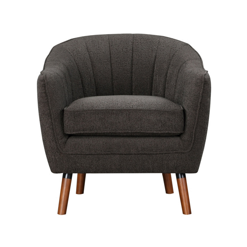 Benjara Tia 31 Inch Plush Accent Chair Armchair, Gray Polyester, Brown Solid Wood
