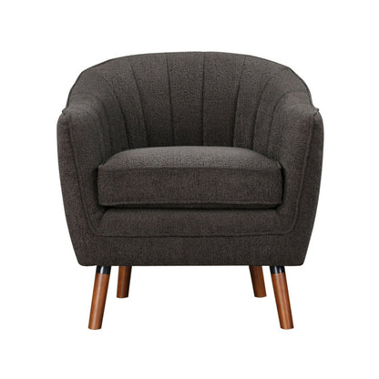 Benjara Tia 31 Inch Plush Accent Chair Armchair, Gray Polyester, Brown Solid Wood