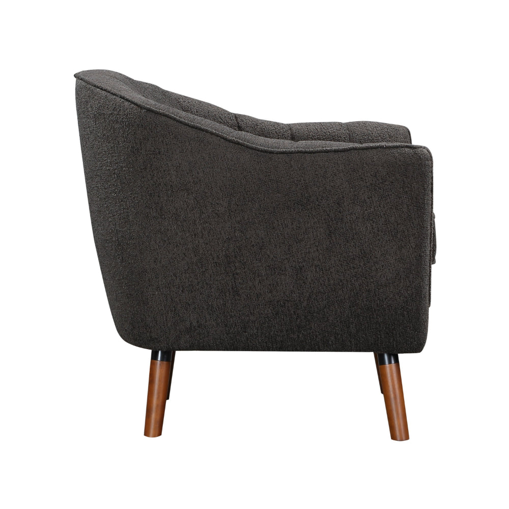 Benjara Tia 31 Inch Plush Accent Chair Armchair, Gray Polyester, Brown Solid Wood