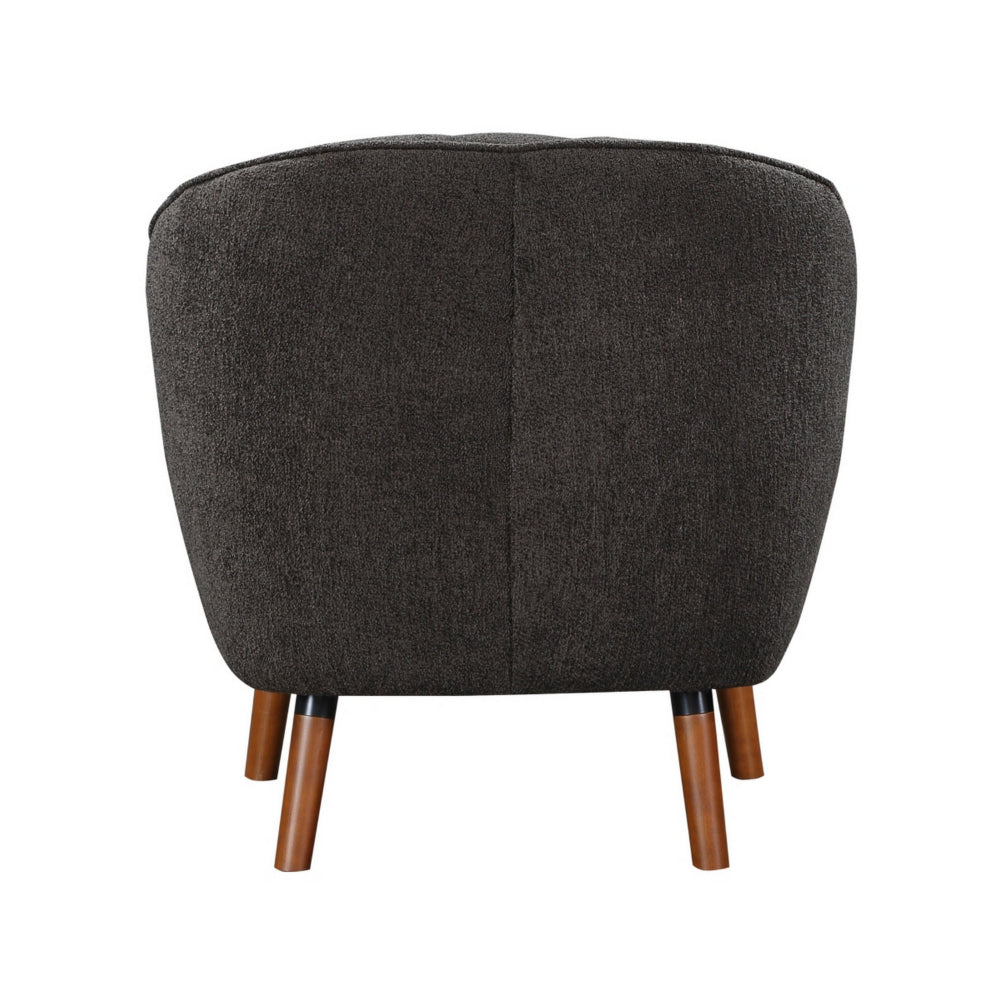 Benjara Tia 31 Inch Plush Accent Chair Armchair, Gray Polyester, Brown Solid Wood