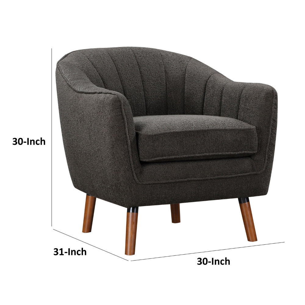 Benjara Tia 31 Inch Plush Accent Chair Armchair, Gray Polyester, Brown Solid Wood
