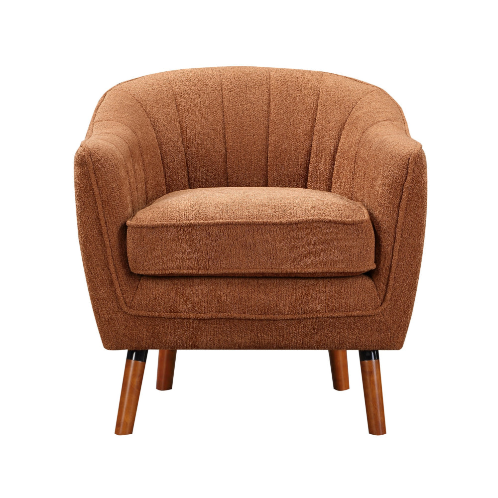 Benjara Tia 31 Inch Plush Accent Chair Armchair, Rust Polyester, Brown Solid Wood