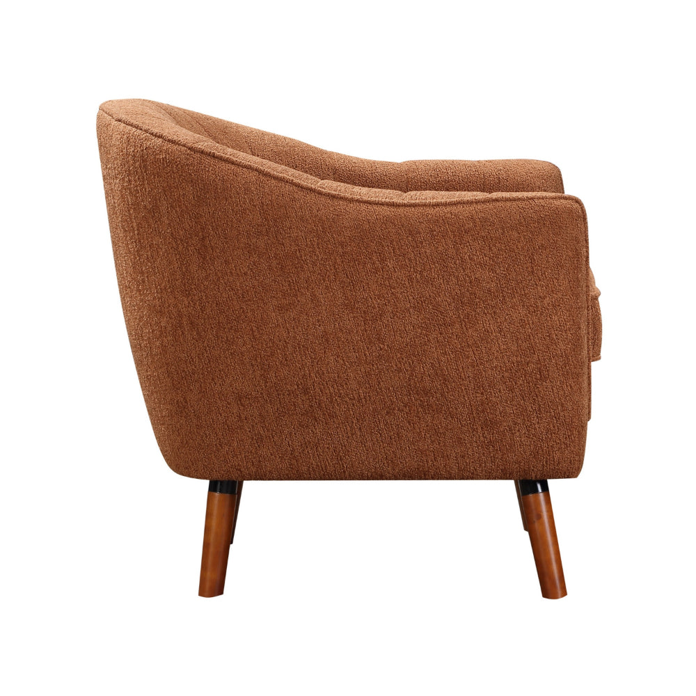 Benjara Tia 31 Inch Plush Accent Chair Armchair, Rust Polyester, Brown Solid Wood