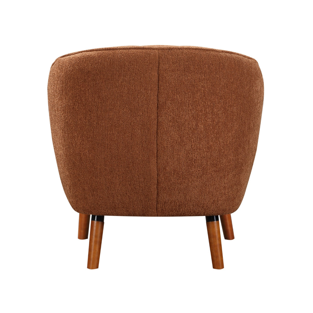 Benjara Tia 31 Inch Plush Accent Chair Armchair, Rust Polyester, Brown Solid Wood