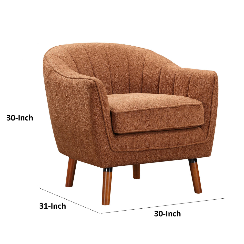 Benjara Tia 31 Inch Plush Accent Chair Armchair, Rust Polyester, Brown Solid Wood