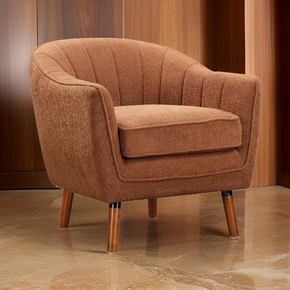 Benjara Tia 31 Inch Plush Accent Chair Armchair, Rust Polyester, Brown Solid Wood