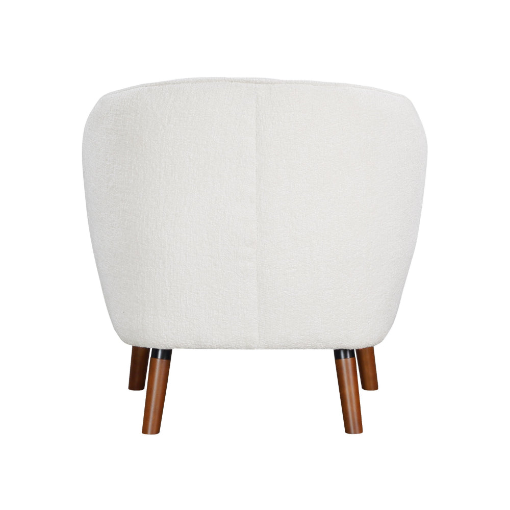 Benjara Tia 31 Inch Plush Accent Chair Armchair, White Polyester, Brown Solid Wood