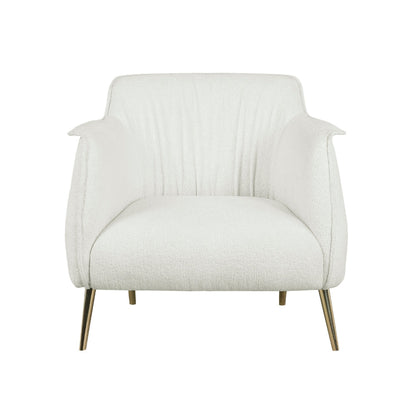 Benjara 33 Inch Accent Chair Armchair, Soft White Boucle, Gold Metal, Solid Wood