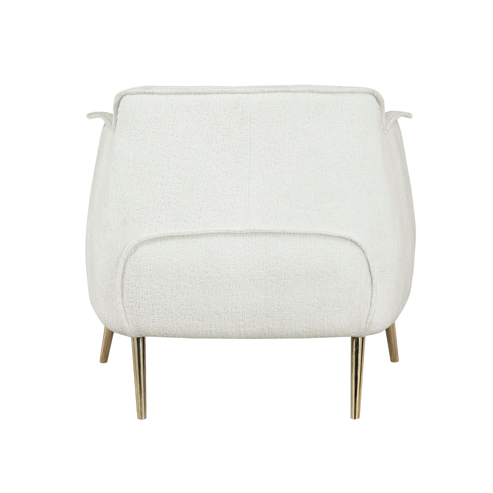 Benjara 33 Inch Accent Chair Armchair, Soft White Boucle, Gold Metal, Solid Wood