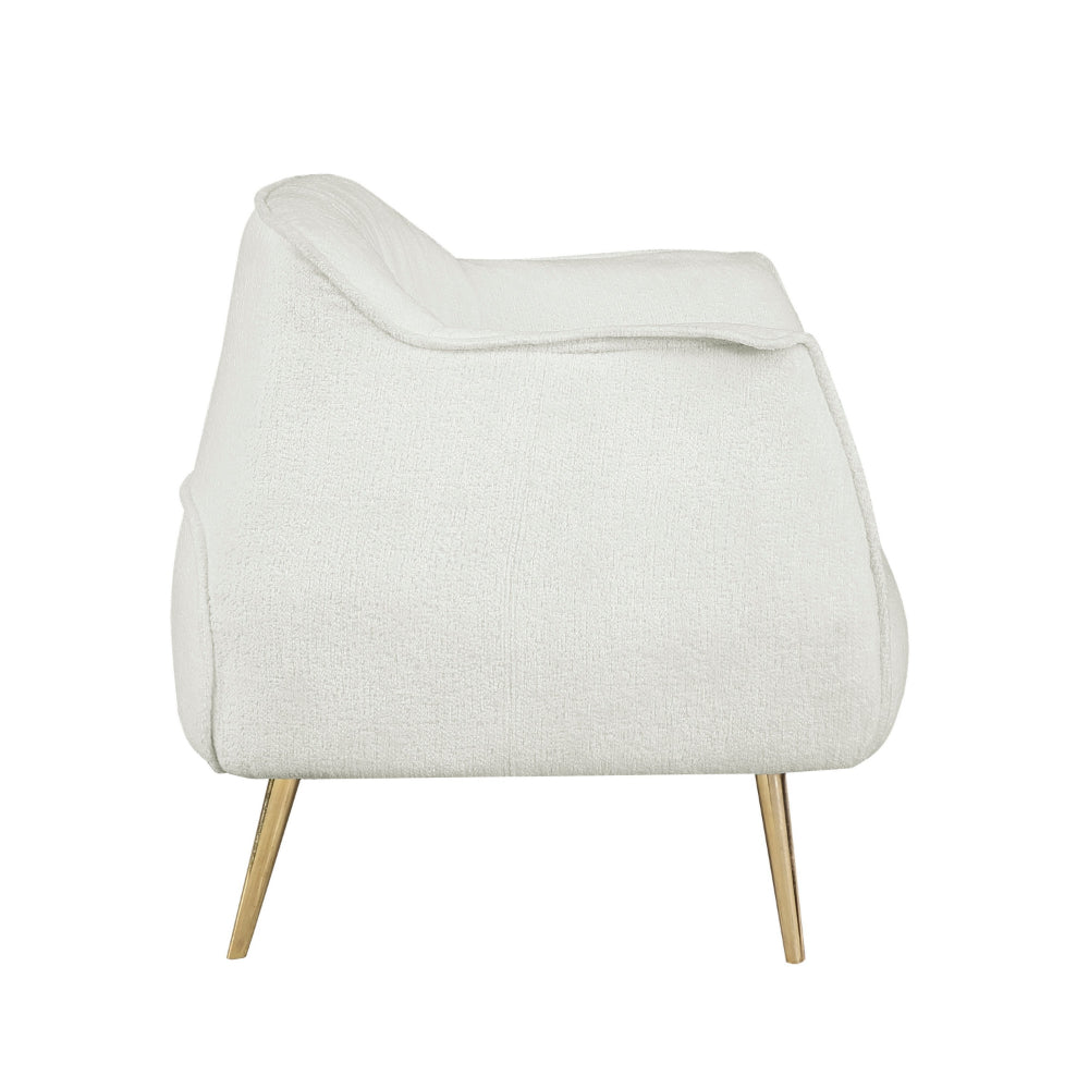 Benjara 33 Inch Accent Chair Armchair, Soft White Boucle, Gold Metal, Solid Wood