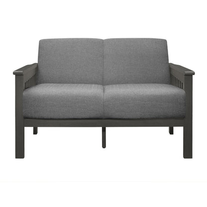 Benjara Wiston 50 Inch Loveseat, Gray Polyester, Dark Gray Solid Rubberwood
