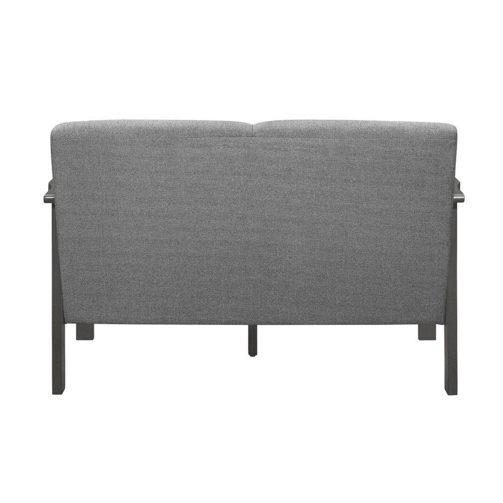 Benjara Wiston 50 Inch Loveseat, Gray Polyester, Dark Gray Solid Rubberwood