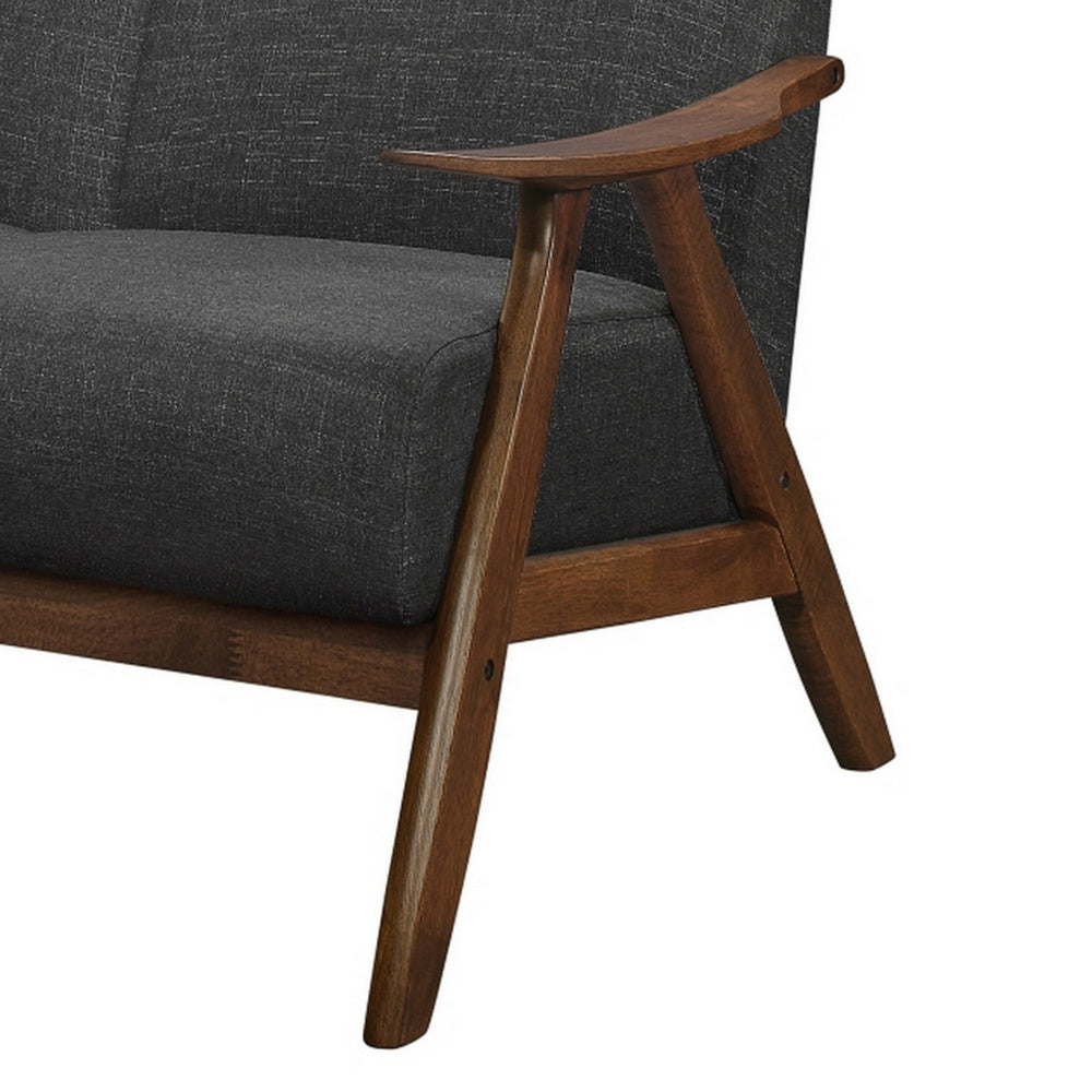 Benjara Indy 51 Inch Loveseat, Brown Rubberwood Angled Frame, Textured Gray Fabric