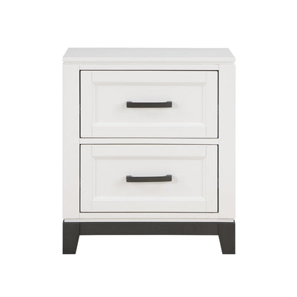 Benjara Thiem 28 Inch Nightstand with 2 Drawers, Black Handles, White Wood Finish