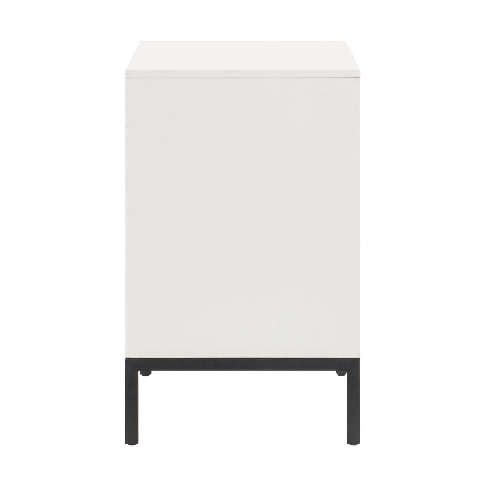 Benjara Jem 30 Inch Nightstand, 2 Drawers, Pocket Handles, Brown And White Wood