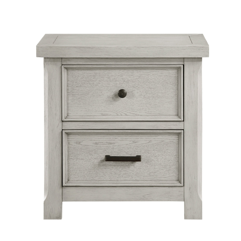 Benjara Myna 29 Inch Nightstand with 2 Drawers, Rustic Farmhouse White Oak Veneer