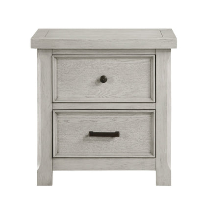 Benjara Myna 29 Inch Nightstand with 2 Drawers, Rustic Farmhouse White Oak Veneer