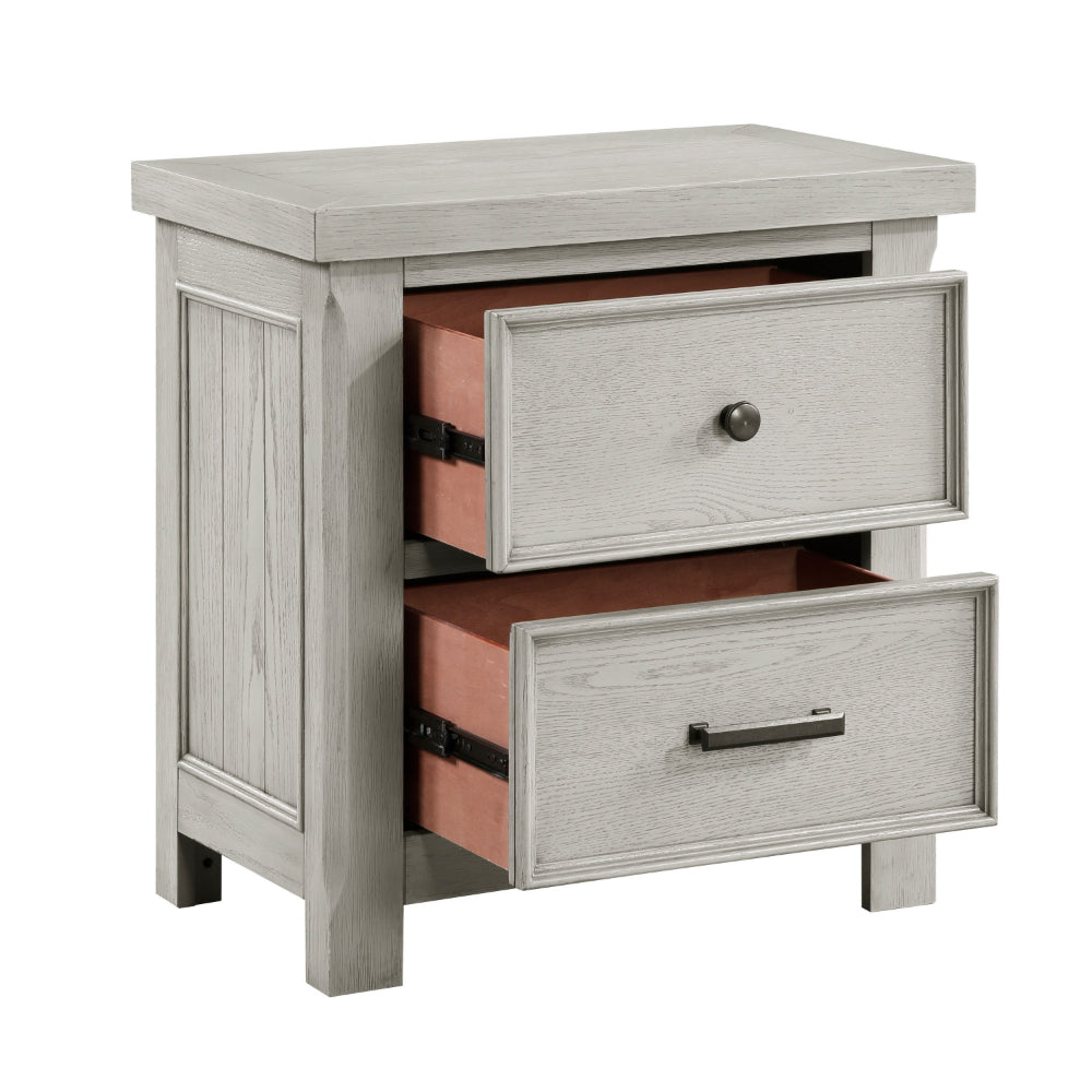 Benjara Myna 29 Inch Nightstand with 2 Drawers, Rustic Farmhouse White Oak Veneer