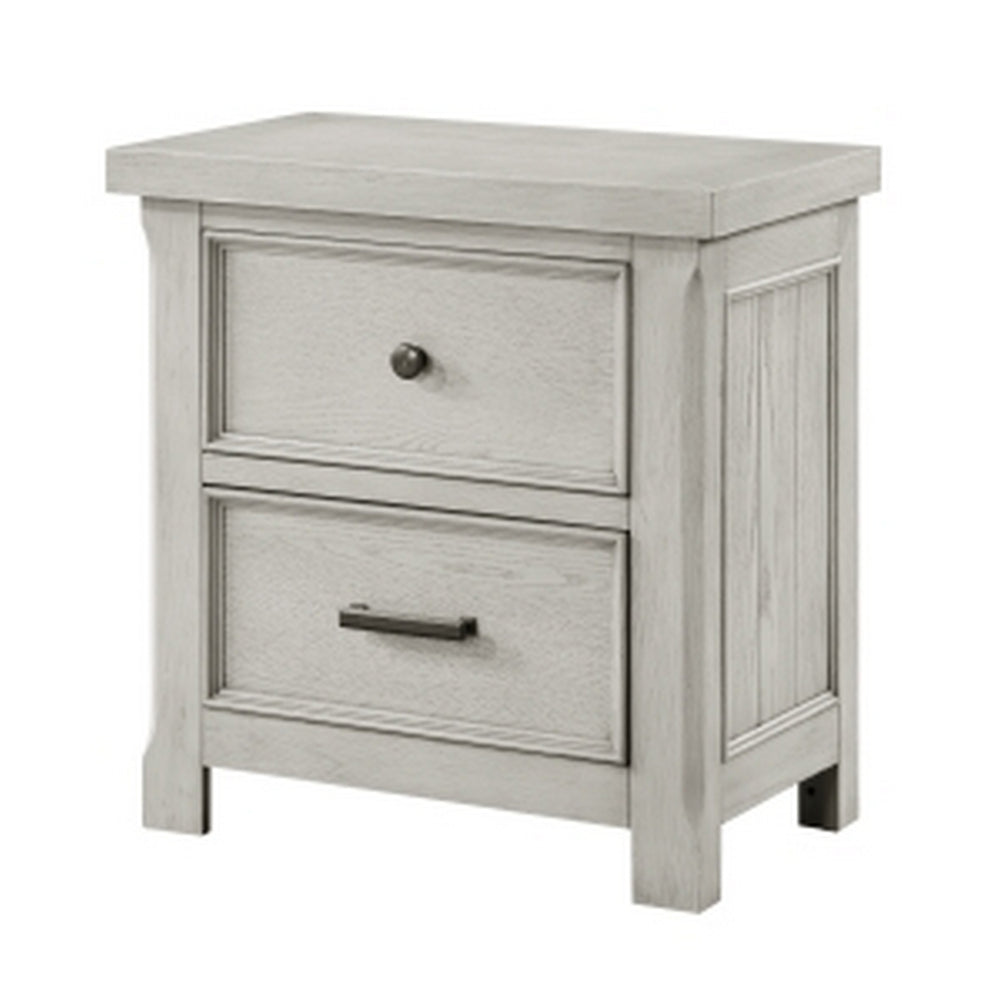 Benjara Myna 29 Inch Nightstand with 2 Drawers, Rustic Farmhouse White Oak Veneer