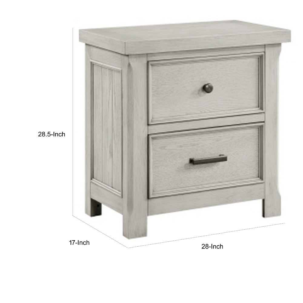 Benjara Myna 29 Inch Nightstand with 2 Drawers, Rustic Farmhouse White Oak Veneer