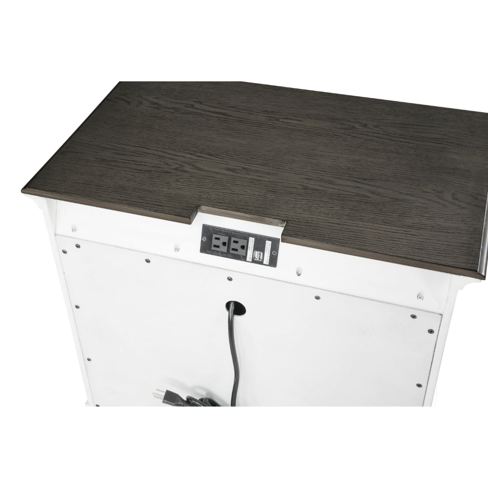 Benjara Woki 29 Inch Nightstand, 3 Drawers, USB Port, White, Brown Solid Wood