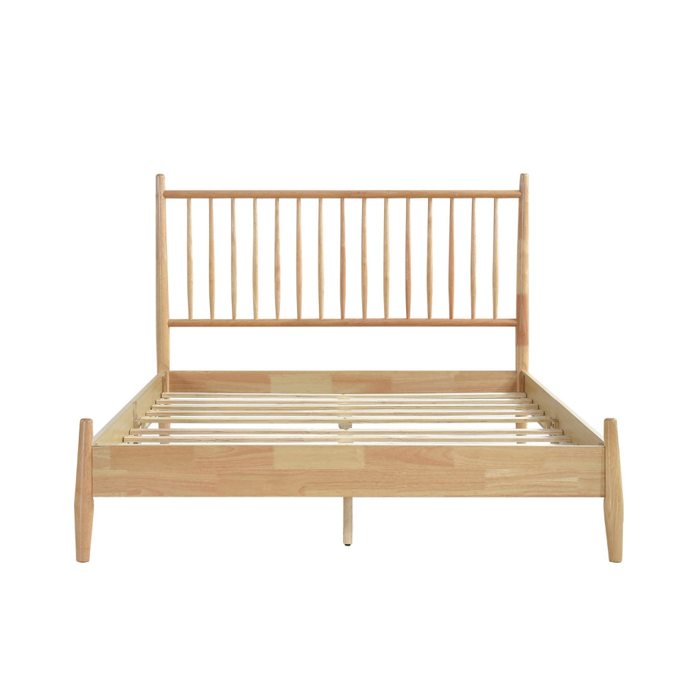 Benjara Lika Queen Size Platform Bed, Vertical Slatted Headboard, Natural Brown