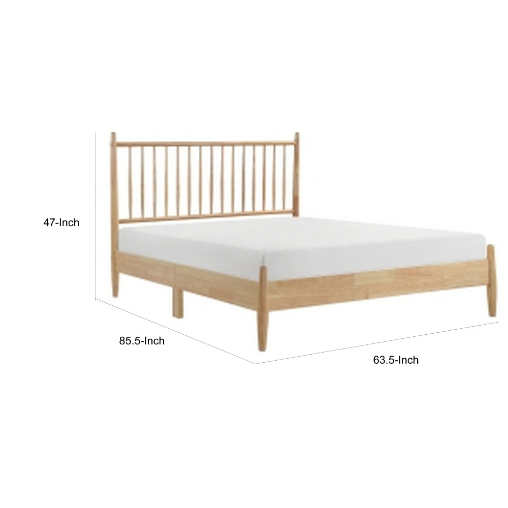 Benjara Lika Queen Size Platform Bed, Vertical Slatted Headboard, Natural Brown