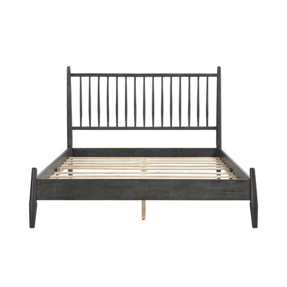 Benjara Lika Queen Size Platform Bed, Vertical Slatted Headboard, Gray Finish