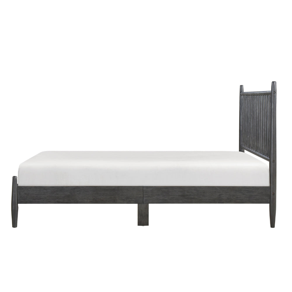 Benjara Lika Queen Size Platform Bed, Vertical Slatted Headboard, Gray Finish