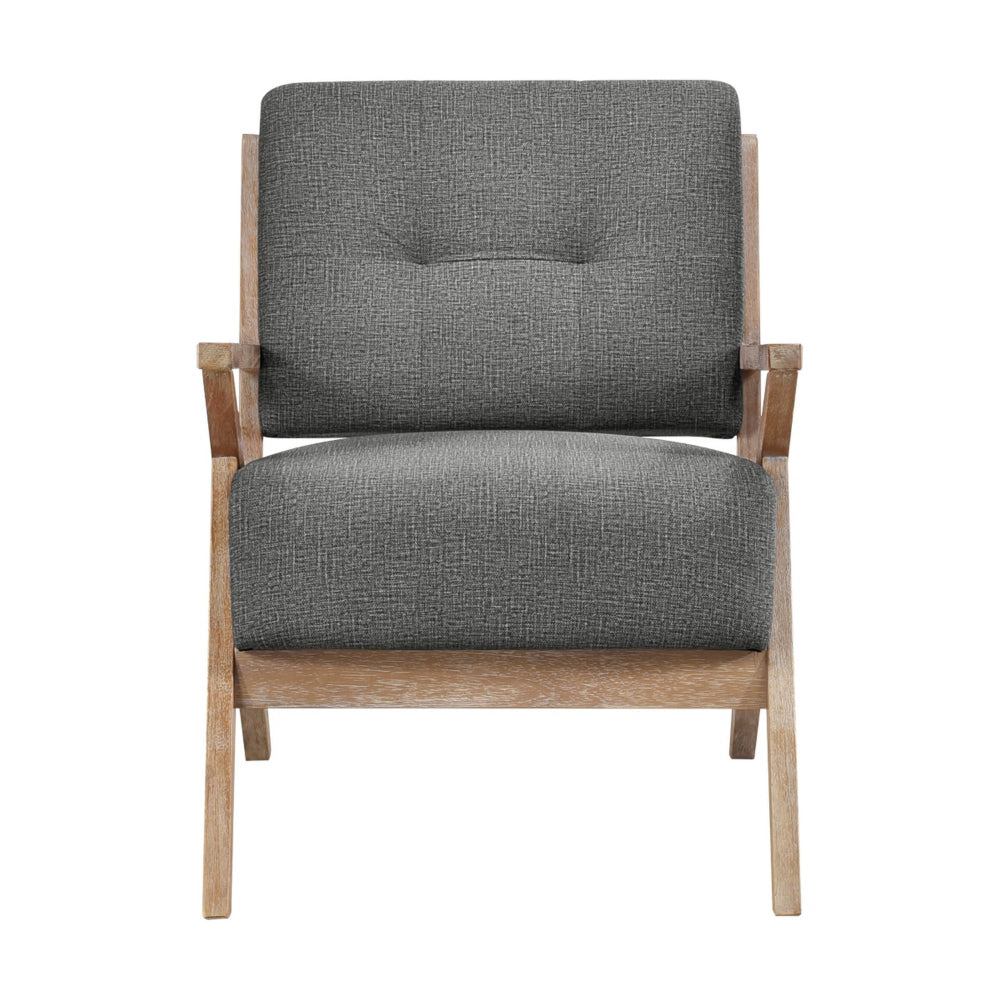 Benjara Edra 33 Inch Accent Armchair, Rubberwood Frame, Gray Polyester Cushions