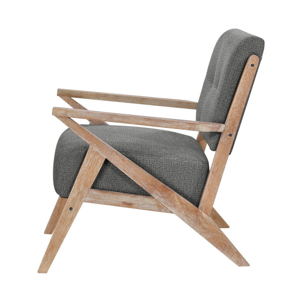 Benjara Edra 33 Inch Accent Armchair, Rubberwood Frame, Gray Polyester Cushions