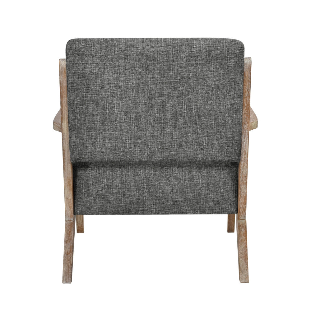 Benjara Edra 33 Inch Accent Armchair, Rubberwood Frame, Gray Polyester Cushions