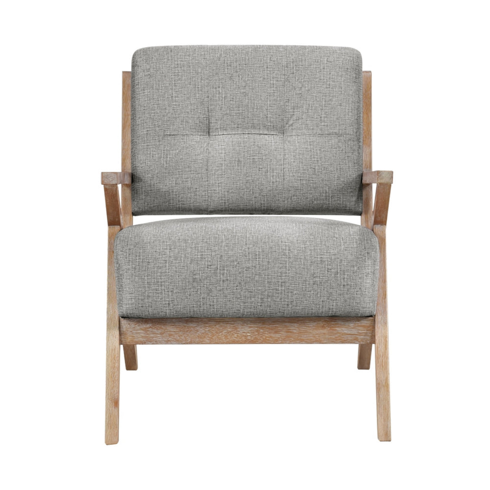 Benjara Edra 33 Inch Accent Armchair, Wood Frame, Light Gray Polyester Cushions