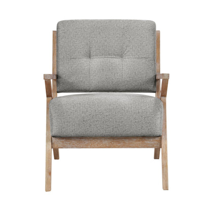Benjara Edra 33 Inch Accent Armchair, Wood Frame, Light Gray Polyester Cushions
