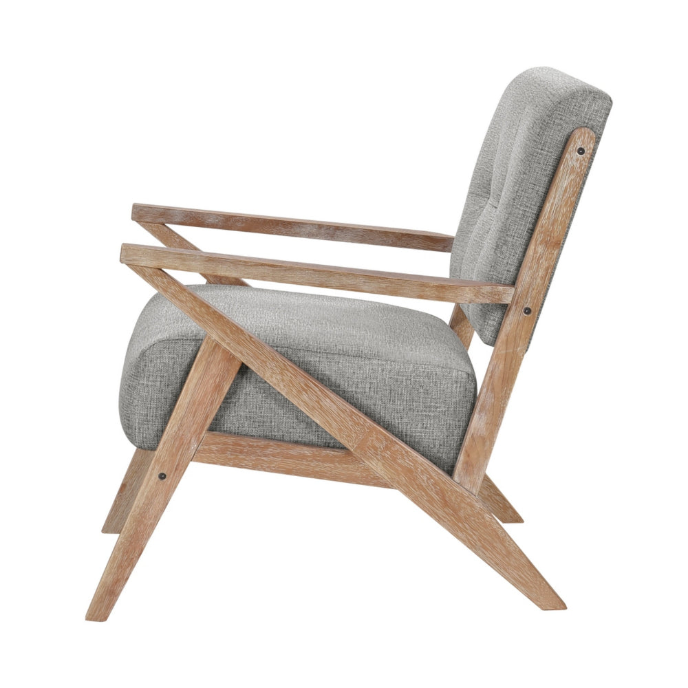 Benjara Edra 33 Inch Accent Armchair, Wood Frame, Light Gray Polyester Cushions