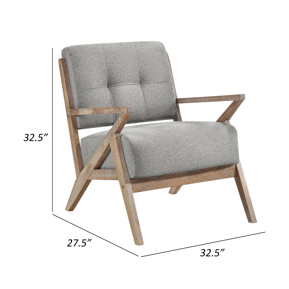 Benjara Edra 33 Inch Accent Armchair, Wood Frame, Light Gray Polyester Cushions