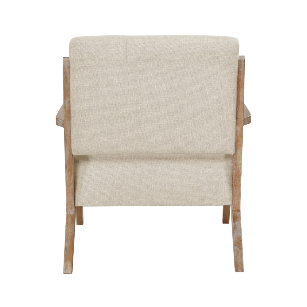 Benjara Edra 33 Inch Accent Armchair, Rubberwood Frame, Cushioned Beige Polyester