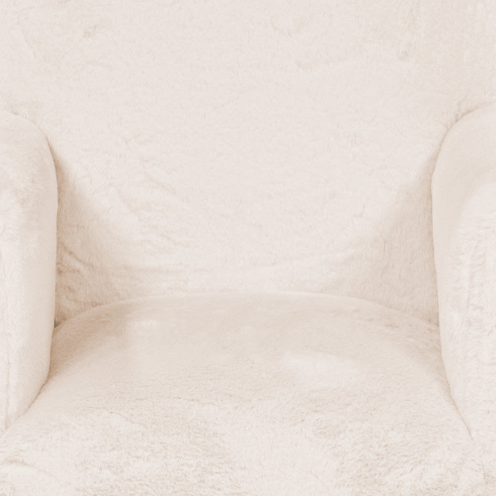 Benjara Tye 19 Inch Kids Sofa Chair, White Soft Faux Fur Padded Seat, Round Legs