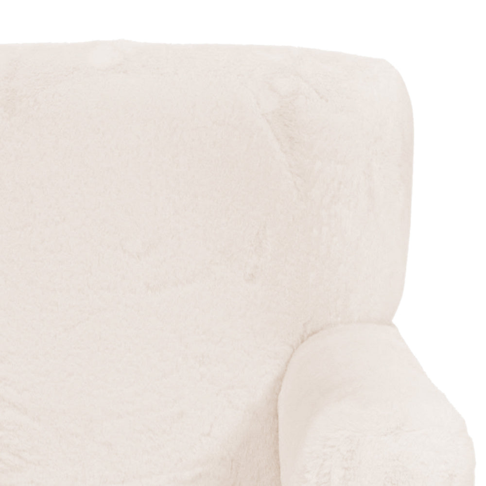 Benjara Tye 19 Inch Kids Sofa Chair, White Soft Faux Fur Padded Seat, Round Legs