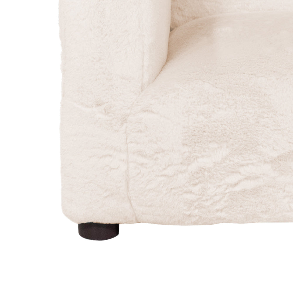 Benjara Tye 19 Inch Kids Sofa Chair, White Soft Faux Fur Padded Seat, Round Legs