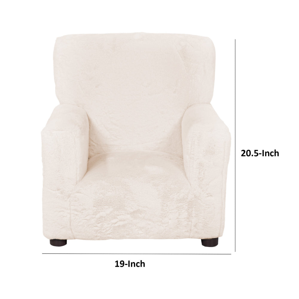 Benjara Tye 19 Inch Kids Sofa Chair, White Soft Faux Fur Padded Seat, Round Legs