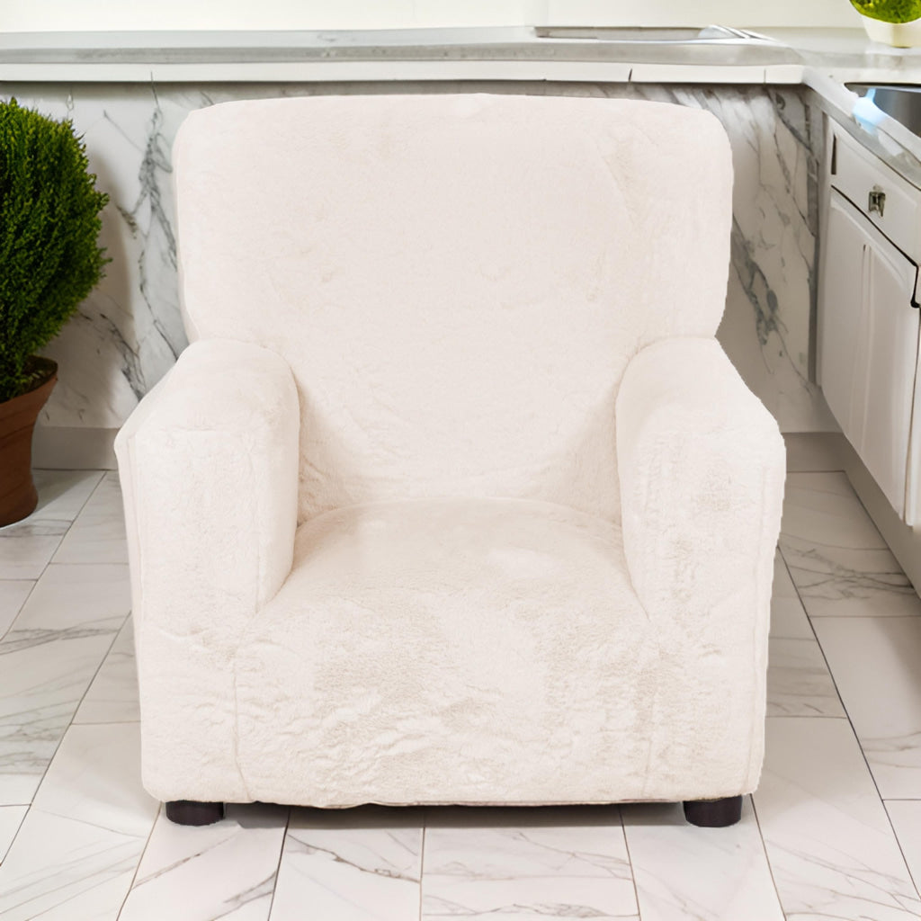 Benjara Tye 19 Inch Kids Sofa Chair, White Soft Faux Fur Padded Seat, Round Legs