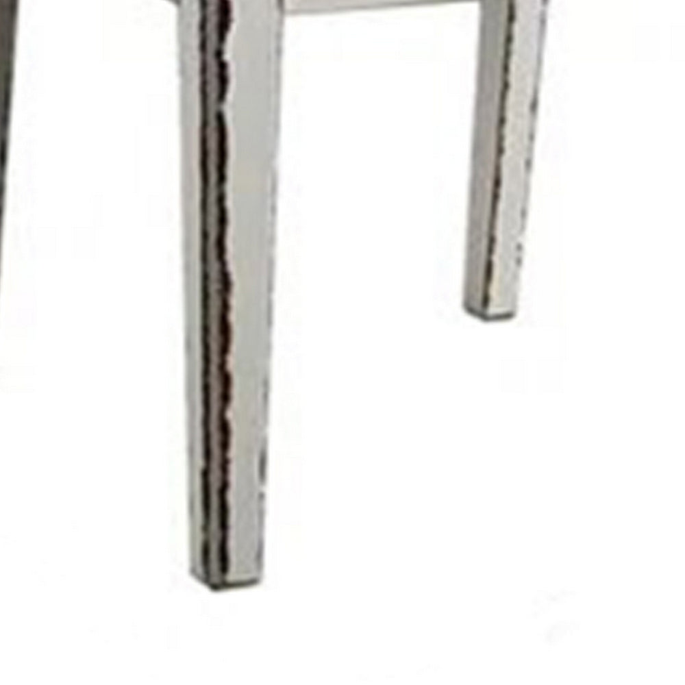 Benjara 24 Inch Dining Side Chair Set of 2, Rustic White Wood, Gray Fabric Seat